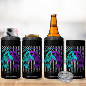 Suicide Prevention Awareness 4 in 1 Can Cooler Tumbler Teal Purple Ribbon Still Here Still Fighting American Flag Therapist Psychologist TB10 Print Your Wear