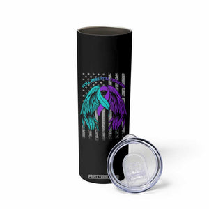 Suicide Prevention Awareness Skinny Tumbler Teal Purple Ribbon Still Here Still Fighting American Flag Therapist Psychologist TB10 Print Your Wear