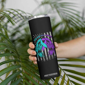 Suicide Prevention Awareness Skinny Tumbler Teal Purple Ribbon Still Here Still Fighting American Flag Therapist Psychologist TB10 Print Your Wear