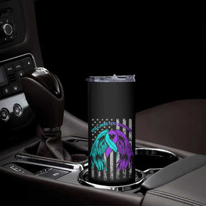 Suicide Prevention Awareness Skinny Tumbler Teal Purple Ribbon Still Here Still Fighting American Flag Therapist Psychologist TB10 Print Your Wear