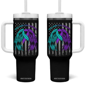 Suicide Prevention Awareness Tumbler With Handle Teal Purple Ribbon Still Here Still Fighting American Flag Therapist Psychologist TB10 One Size: 40 oz Black Print Your Wear