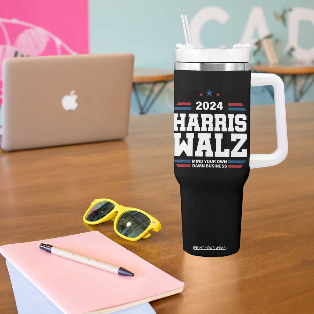 Harris Walz 2024 Election Tumbler With Handle Mind Your Own Damn Business TB10 Print Your Wear