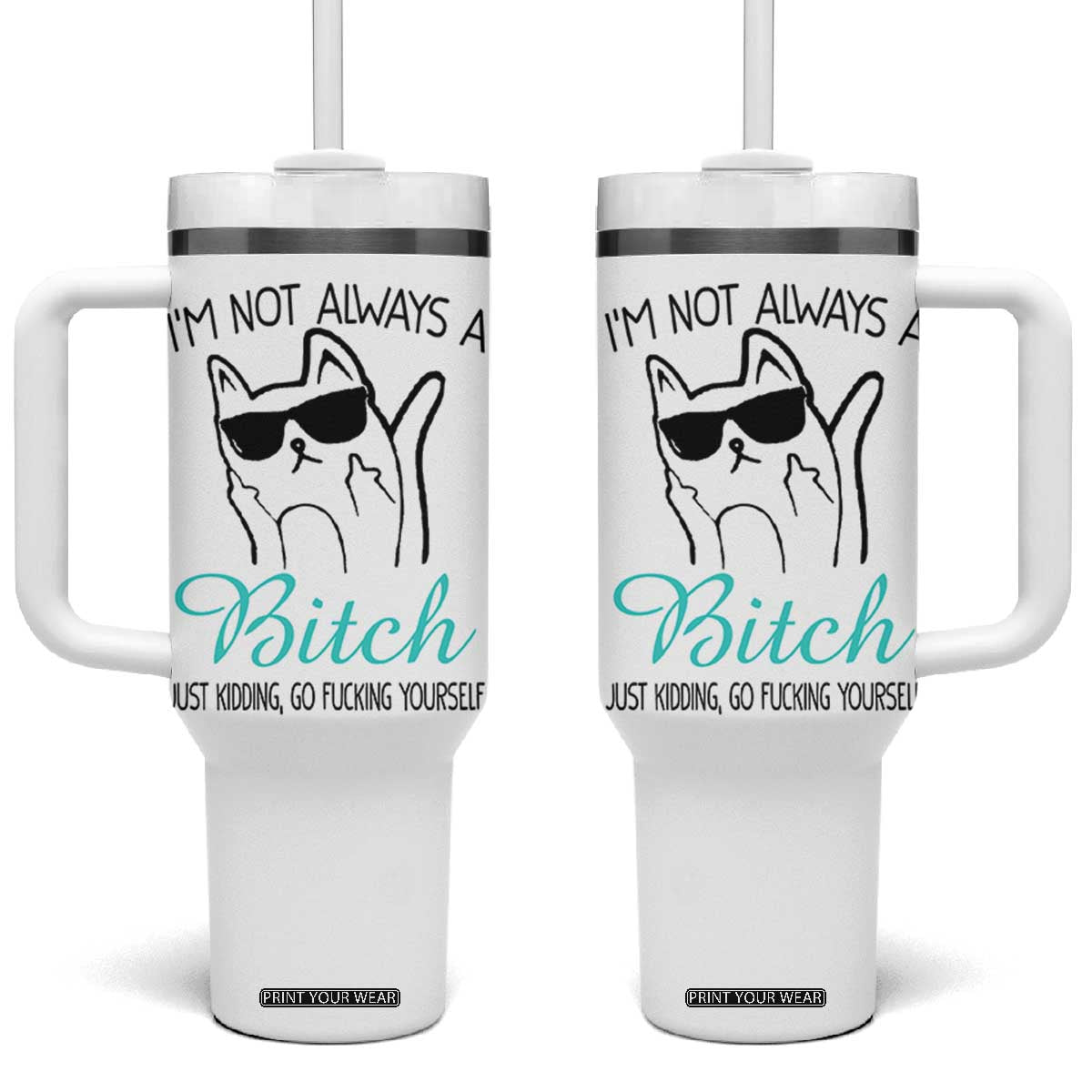Best Friend Tumbler With Handle Im Not Always A Bitch Just Kidding Go Fuck Yourself TB10 One Size: 40 oz White Print Your Wear