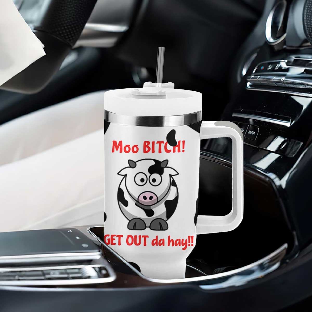 Funny Cow Lovers Tumbler With Handle Moo Bitch Get Out Heifer Cow Print TB10 Print Your Wear