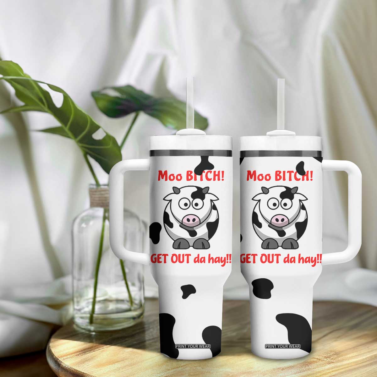 Funny Cow Lovers Tumbler With Handle Moo Bitch Get Out Heifer Cow Print TB10 Print Your Wear