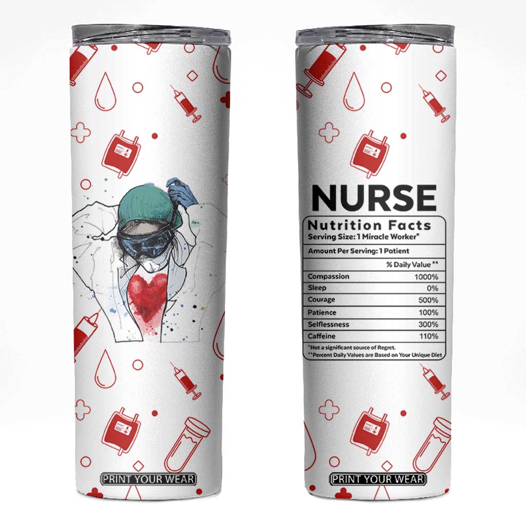 Nurse Gifts for Women Skinny Tumbler Nutrition Facts Rn Lpn Practitioner Nursing School Graduation Gifts TB10 White Print Your Wear