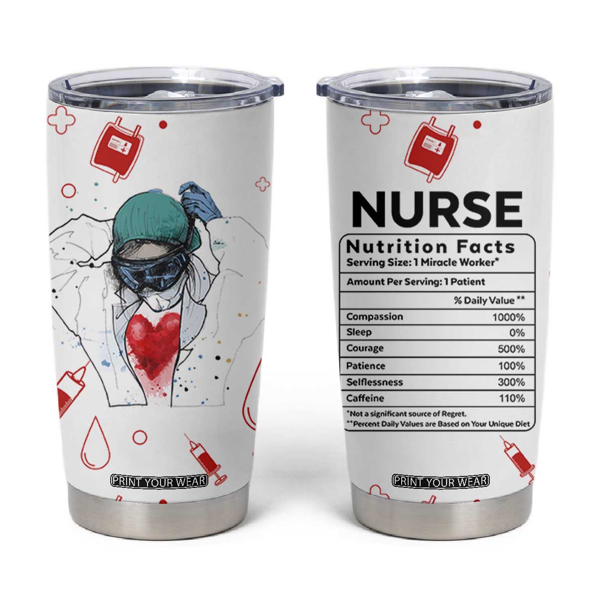 Nurse Gifts for Women Tumbler Cup Nutrition Facts Rn Lpn Practitioner Nursing School Graduation Gifts TB10 White Print Your Wear
