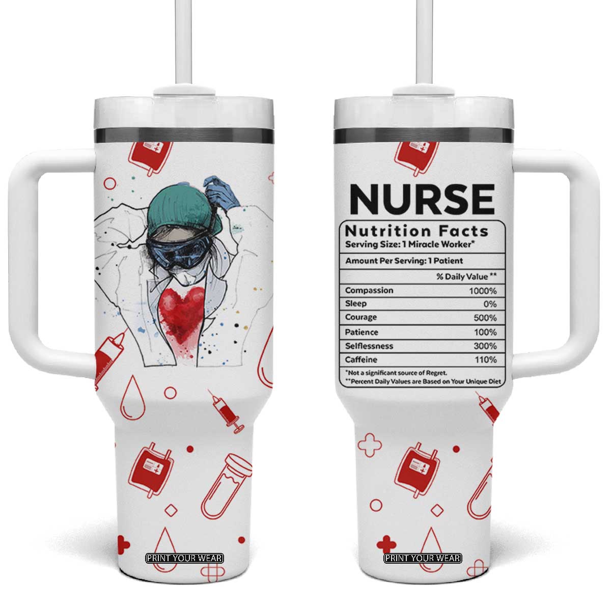 Nurse Gifts for Women Tumbler With Handle Nutrition Facts Rn Lpn Practitioner Nursing School Graduation Gifts TB10 One Size: 40 oz White Print Your Wear