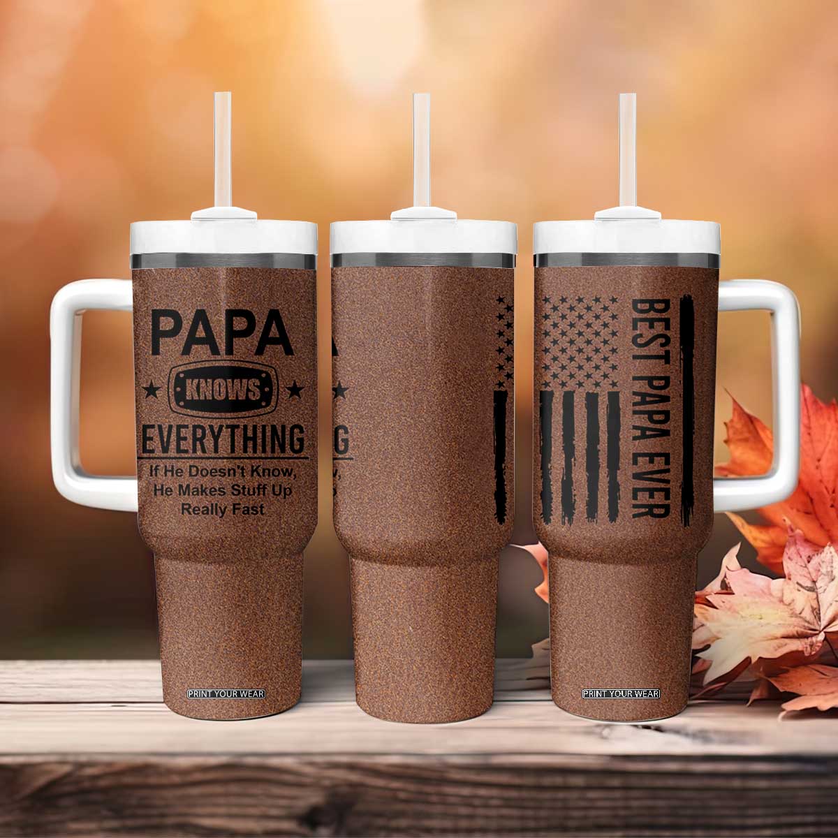 Gifts For Dad Tumbler With Handle Papa Knows Everything Fathers Day TB10 Print Your Wear