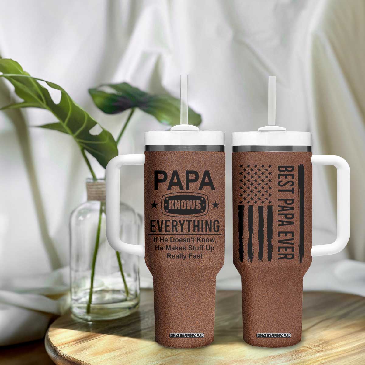 Gifts For Dad Tumbler With Handle Papa Knows Everything Fathers Day TB10 Print Your Wear