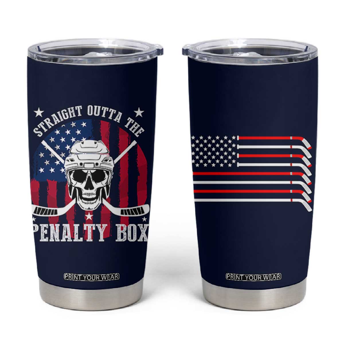 Ice Hockey Tumbler Cup Hockey Lovers Fans Coaches Sticks US Flag TB10 Navy Print Your Wear