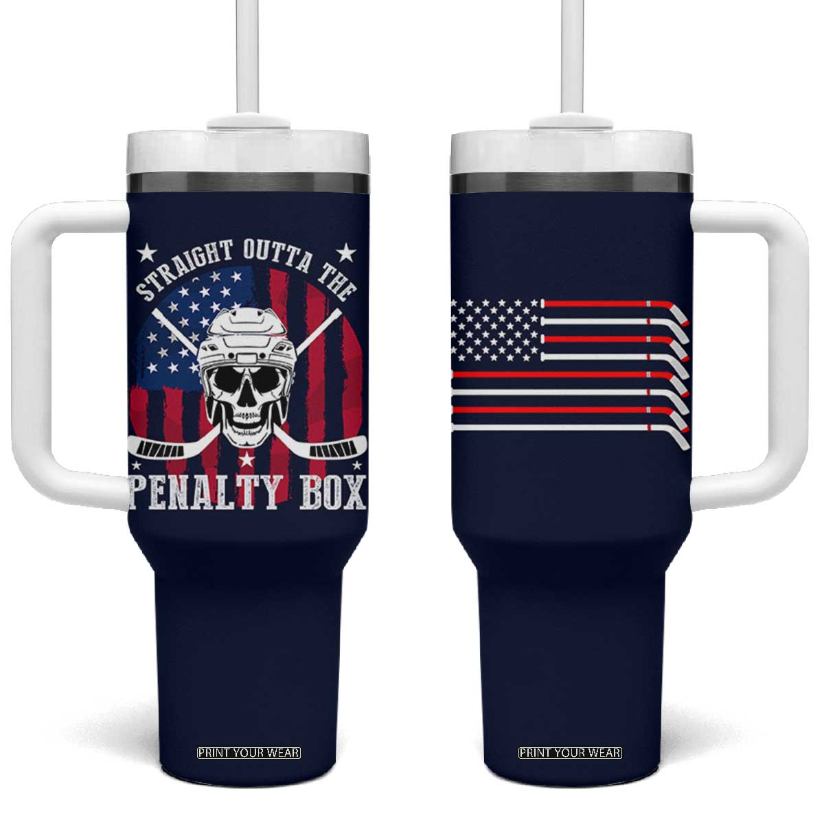 Ice Hockey Tumbler With Handle Hockey Lovers Fans Coaches Sticks US Flag TB10 One Size: 40 oz Navy Print Your Wear