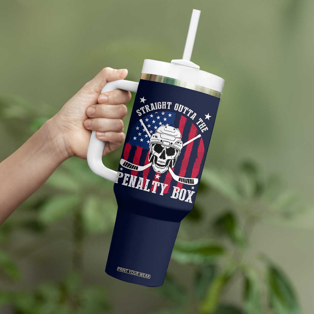 Ice Hockey Tumbler With Handle Hockey Lovers Fans Coaches Sticks US Flag TB10 Print Your Wear