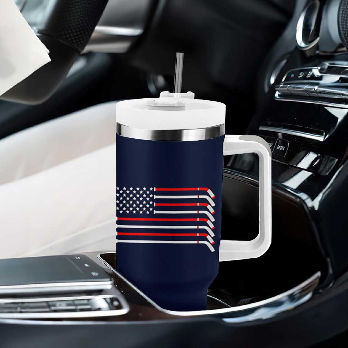 Ice Hockey Tumbler With Handle Hockey Lovers Fans Coaches Sticks US Flag TB10 Print Your Wear