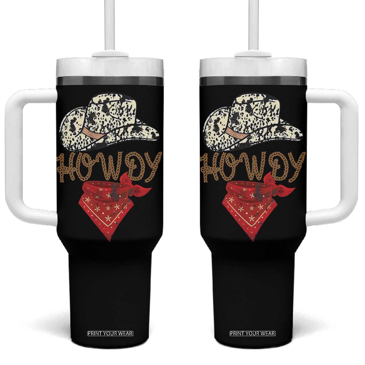 Howdy Cowboy Tumbler With Handle Retro Western Country Rodeo TB10 One Size: 40 oz Black Print Your Wear