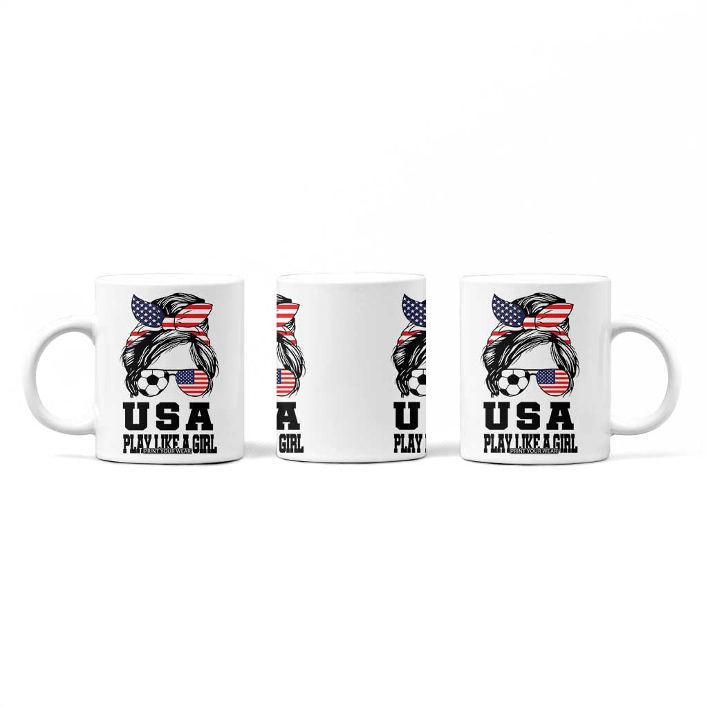 Soccer Girl Coffee Mug Play Like A Girl USA Flag Messy Bun TB10 Print Your Wear