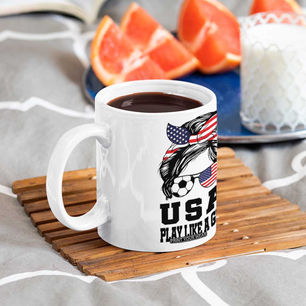 Soccer Girl Coffee Mug Play Like A Girl USA Flag Messy Bun TB10 Print Your Wear