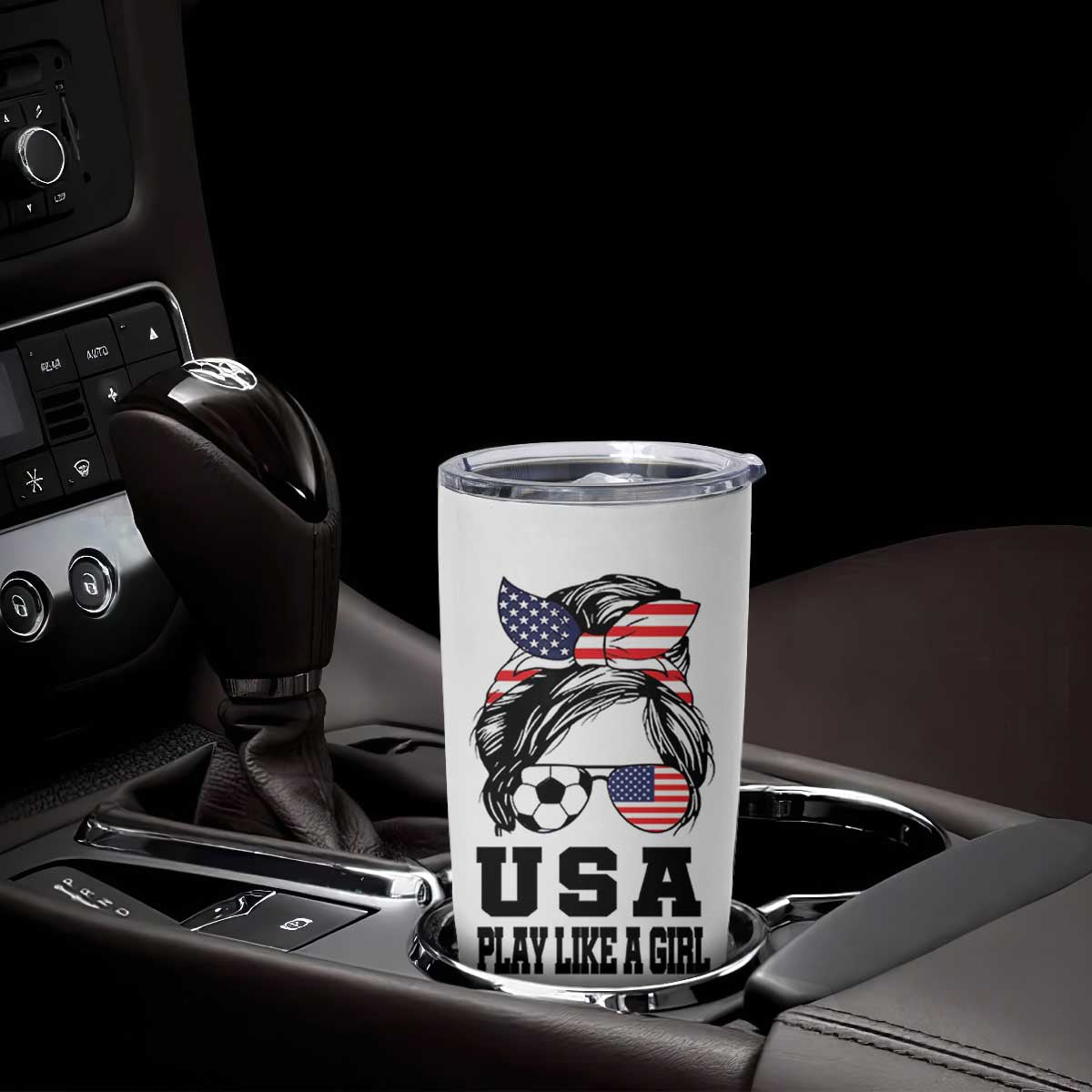 Soccer Girl Tumbler Cup Play Like A Girl USA Flag Messy Bun TB10 Print Your Wear