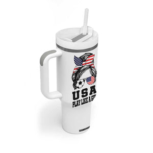 Soccer Girl Tumbler With Handle Play Like A Girl USA Flag Messy Bun TB10 Print Your Wear