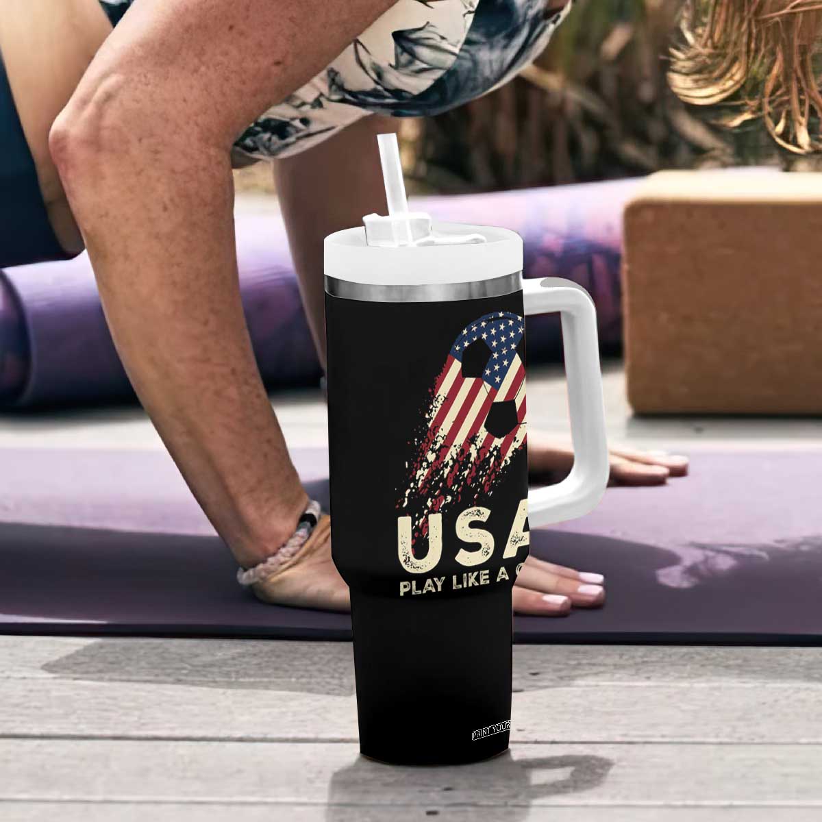 Soccer Girl Tumbler With Handle Play Like A Girl USA Flag TB10 Print Your Wear