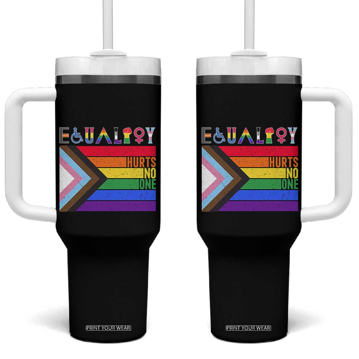 LGBTQ Equality Hurts No One Tumbler With Handle Pride Ally Human Rights Rainbow Flag TB10 One Size: 40 oz Black Print Your Wear