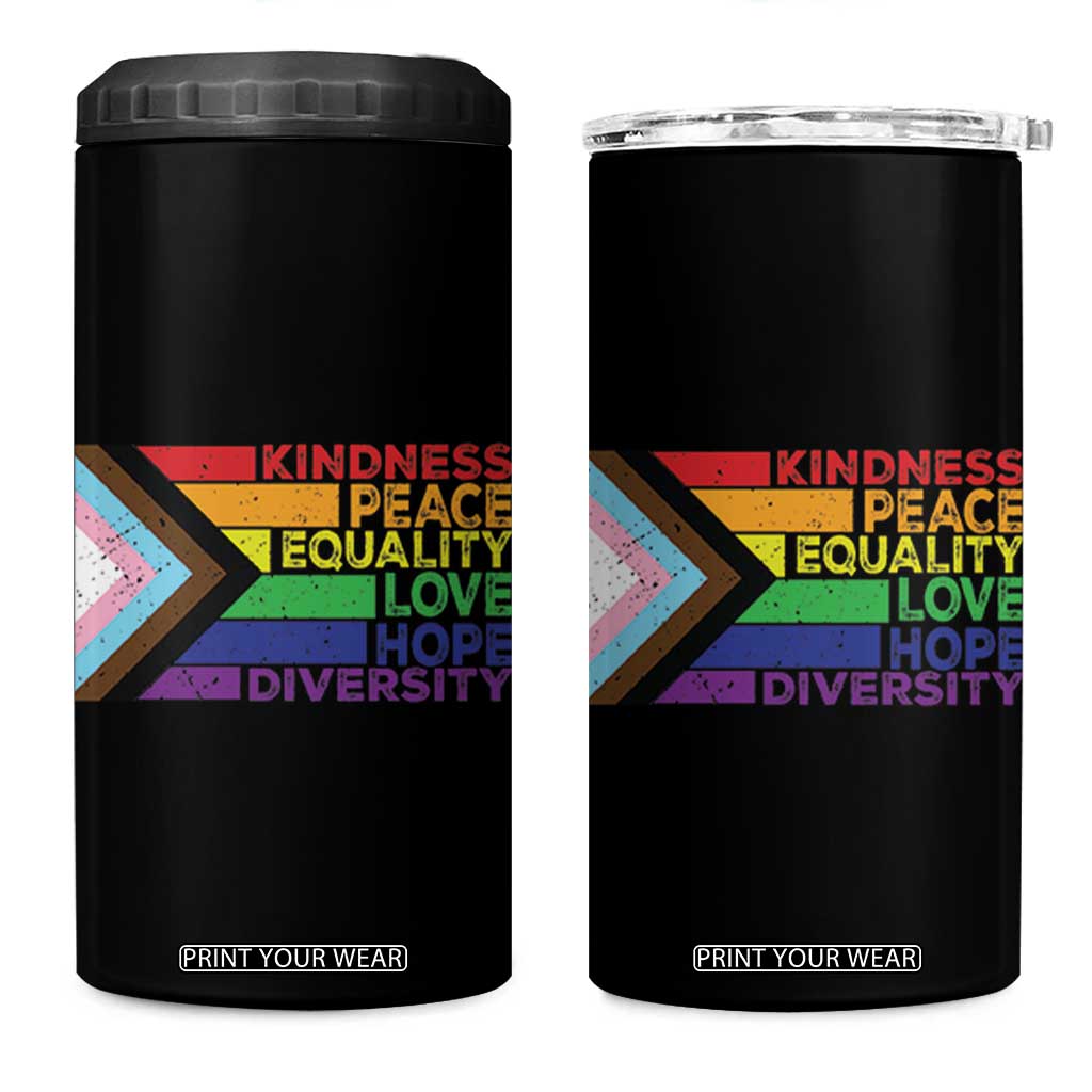 LGBTQ Pride 4 in 1 Can Cooler Tumbler Kindness Peace Equality Love Hope Diversity Human Rights World Peace Supporter TB10 One Size: 16 oz Black Print Your Wear