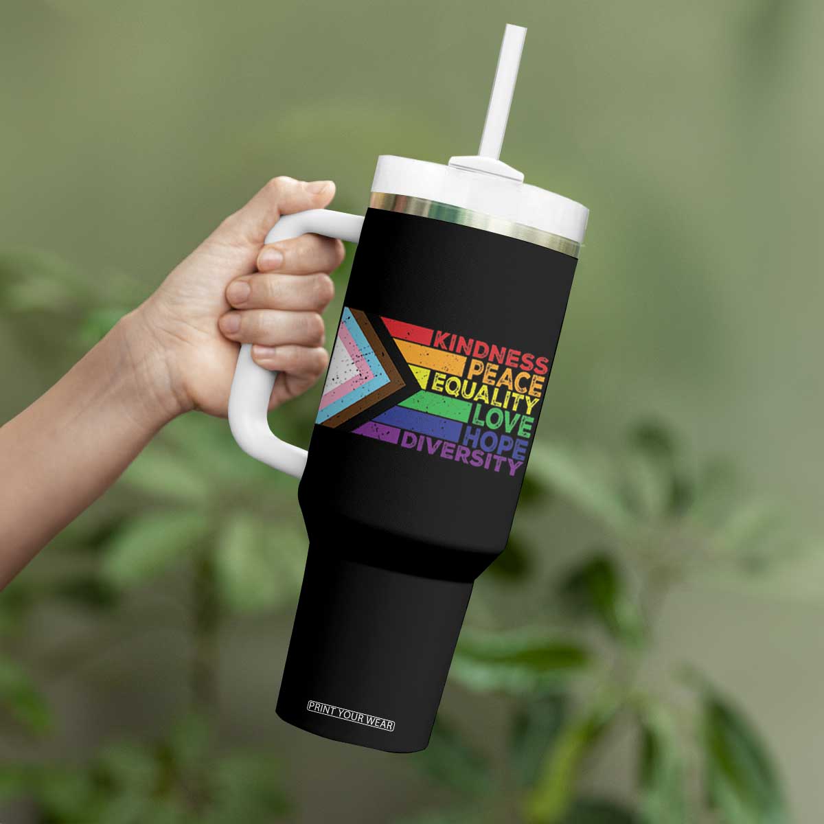 LGBTQ Pride Tumbler With Handle Kindness Peace Equality Love Hope Diversity Human Rights World Peace Supporter TB10 Print Your Wear