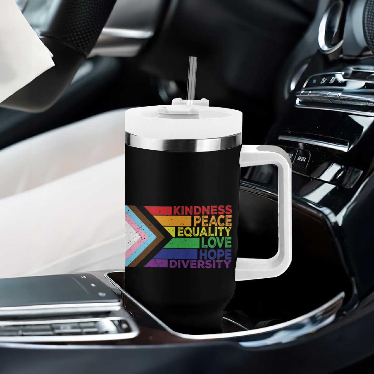 LGBTQ Pride Tumbler With Handle Kindness Peace Equality Love Hope Diversity Human Rights World Peace Supporter TB10 Print Your Wear