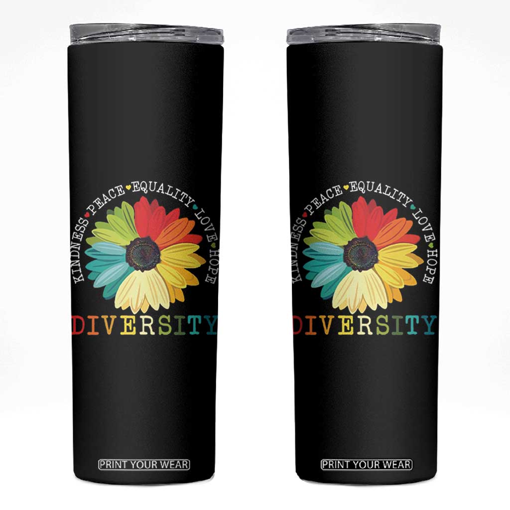 World Peace Supporter Skinny Tumbler Kindness Peace Equality Love Hope Diversity Human Rights Sunflower TB10 Black Print Your Wear