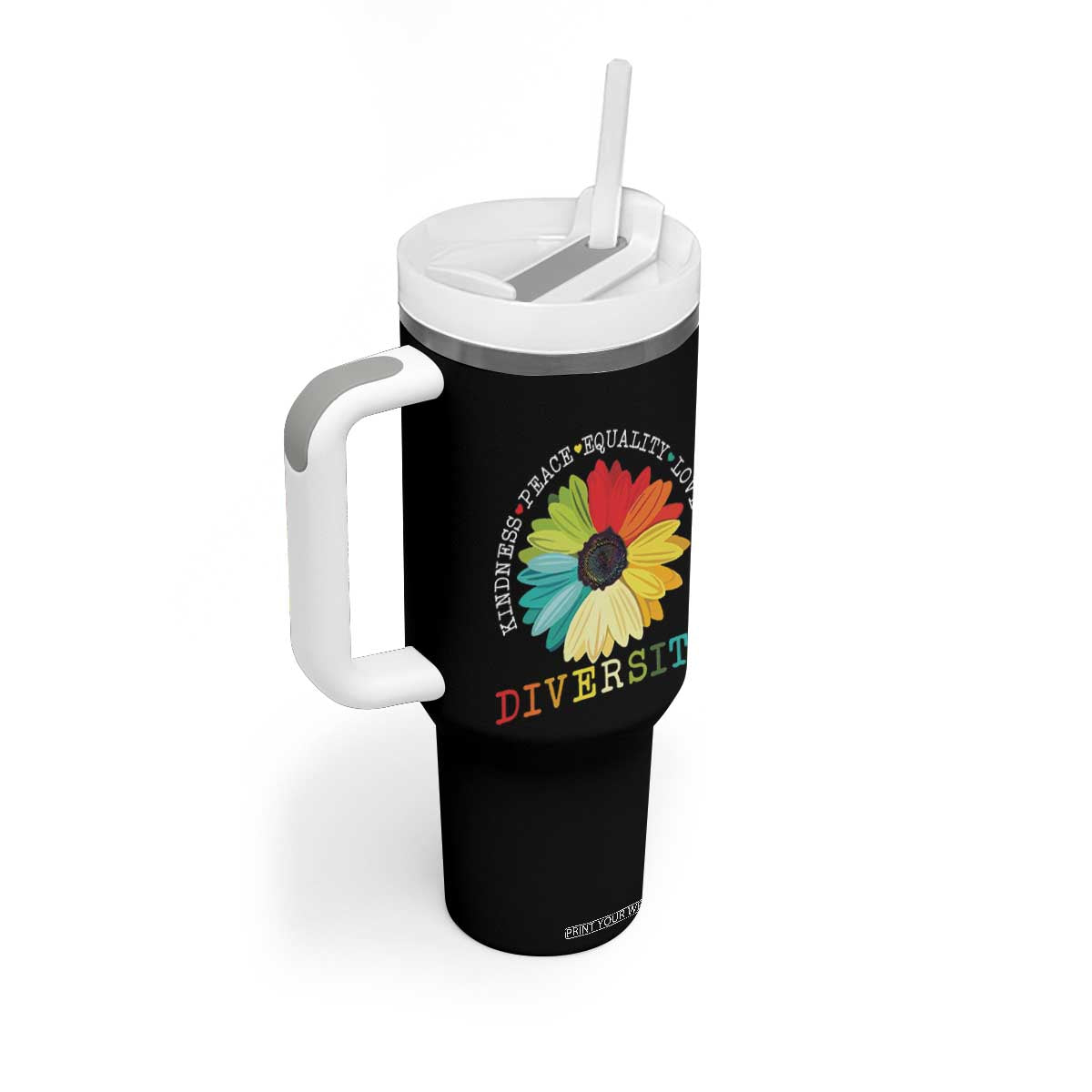 World Peace Supporter Tumbler With Handle Kindness Peace Equality Love Hope Diversity Human Rights Sunflower TB10 Print Your Wear
