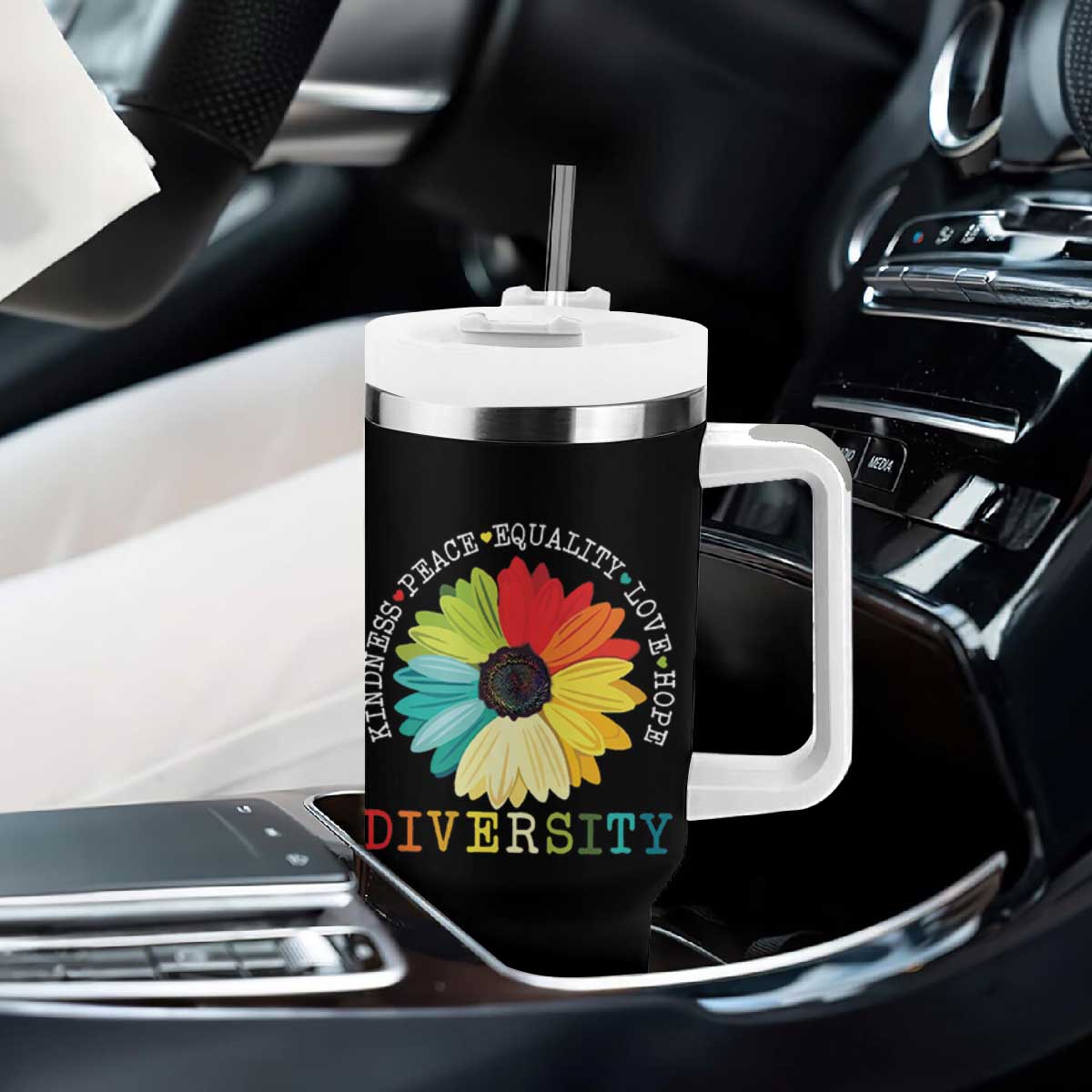 World Peace Supporter Tumbler With Handle Kindness Peace Equality Love Hope Diversity Human Rights Sunflower TB10 Print Your Wear