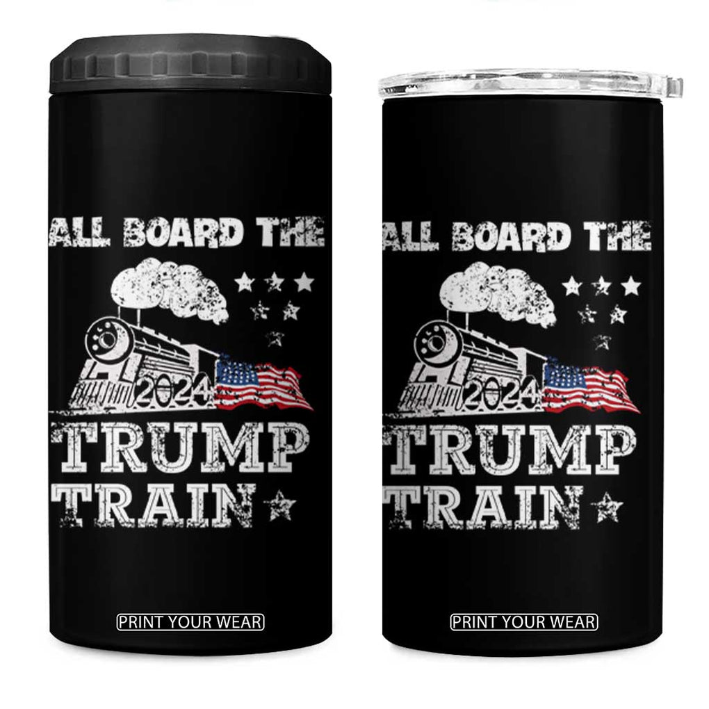 Trump 2024 4 in 1 Can Cooler Tumbler All Aboard The Trump Train Support for President American Flag TB10 One Size: 16 oz Black Print Your Wear
