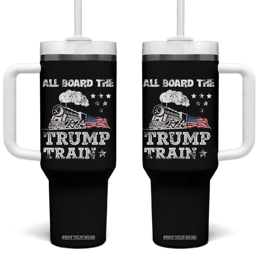 Trump 2024 Tumbler With Handle All Aboard The Trump Train Support for President American Flag TB10 One Size: 40 oz Black Print Your Wear