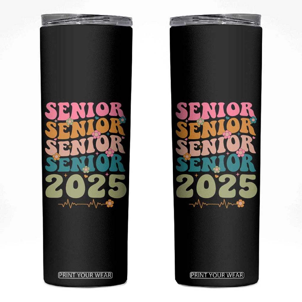 Senior 2025 Skinny Tumbler Class of 2025 Graduation Back To School Graduate Retro Groovy TB10 Black Print Your Wear