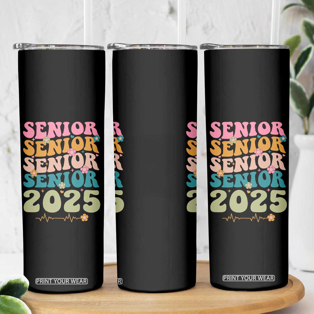 Senior 2025 Skinny Tumbler Class of 2025 Graduation Back To School Graduate Retro Groovy TB10 Print Your Wear