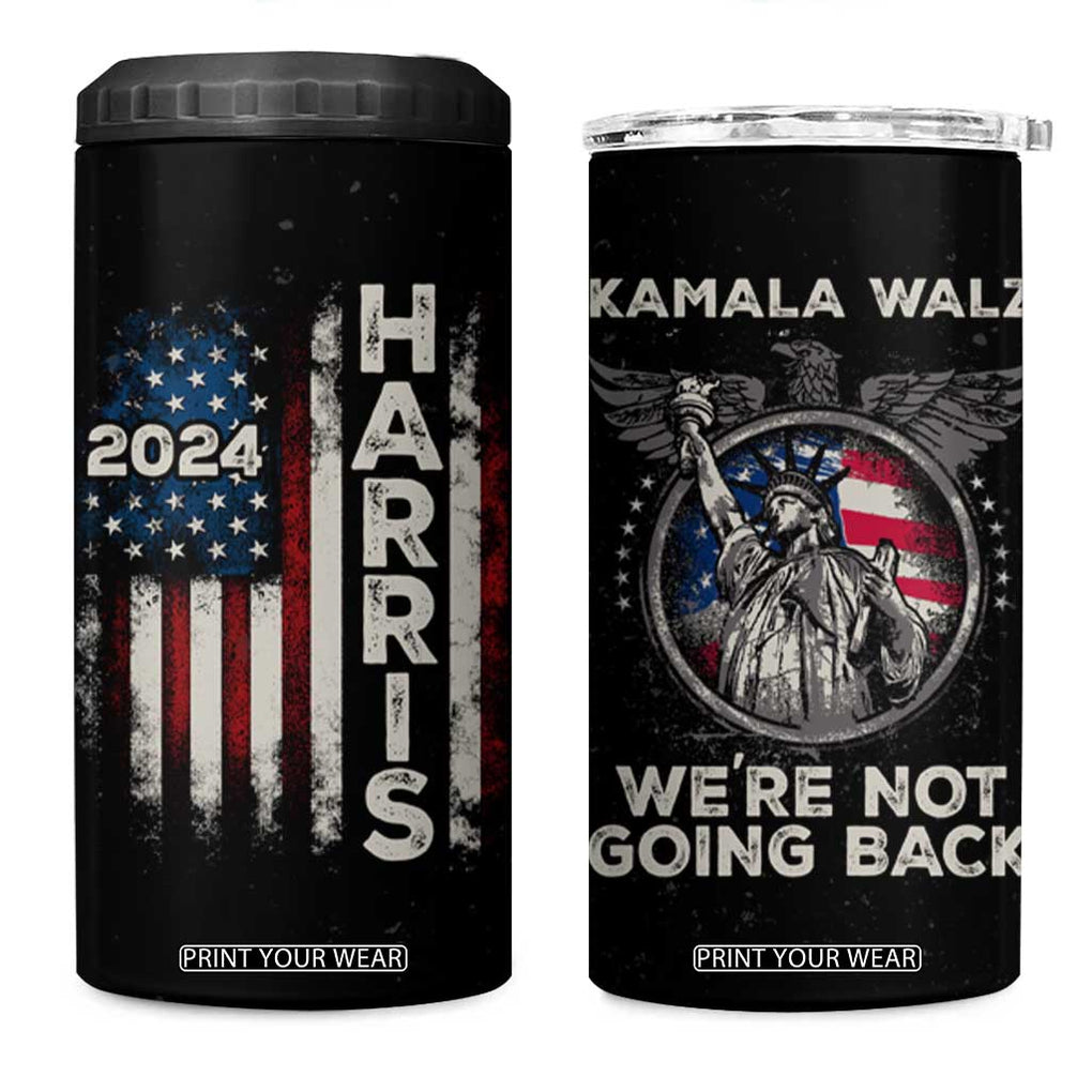 Kamala Harris Tim Walz 2024 Election 4 in 1 Can Cooler Tumbler We're Not Going Back American Flag Eagle TB10 One Size: 16 oz Black Print Your Wear