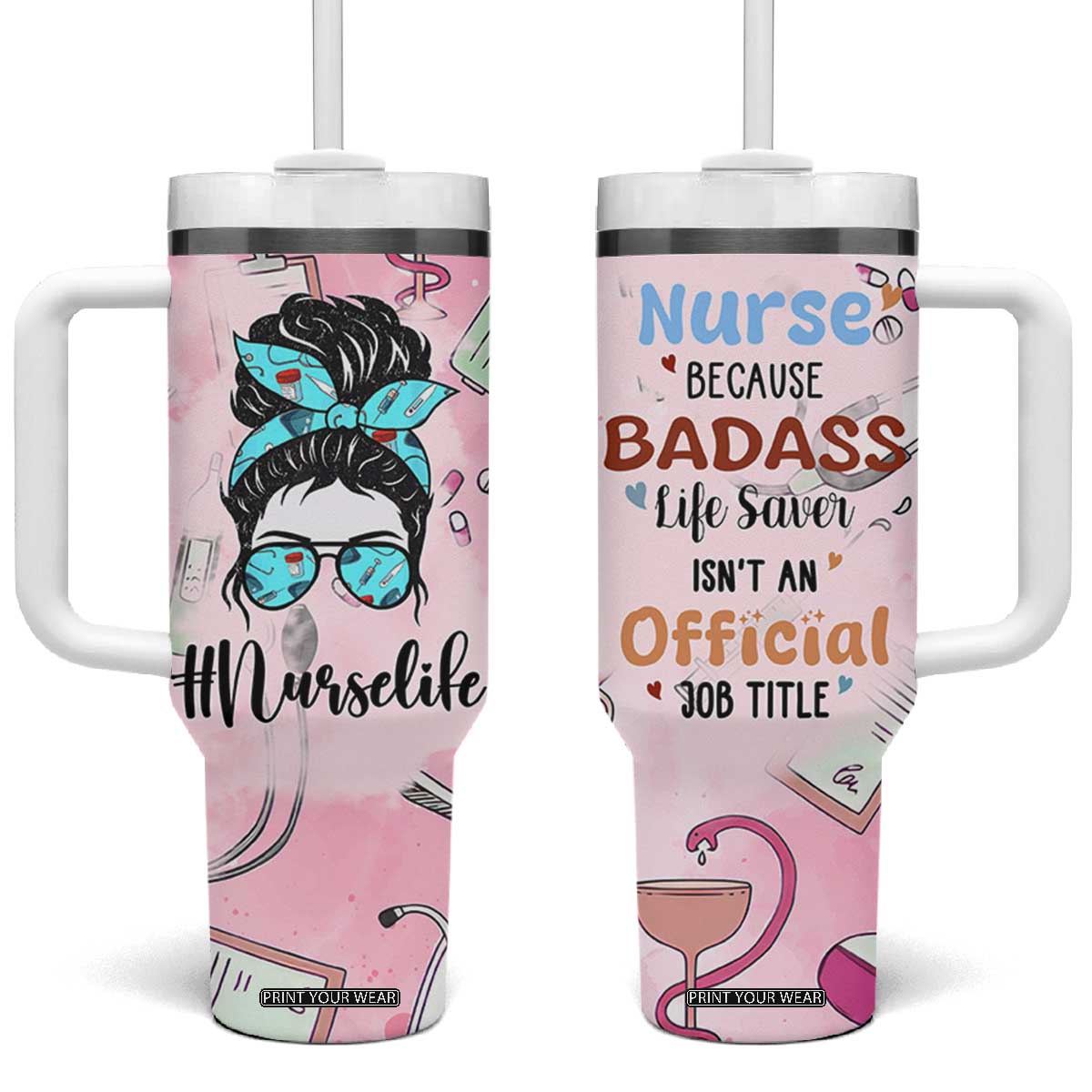 Funny Nurse Gifts for Women Tumbler With Handle Rn Lpn Practitioner Nursing School Graduation Gifts TB10 One Size: 40 oz Pink Print Your Wear