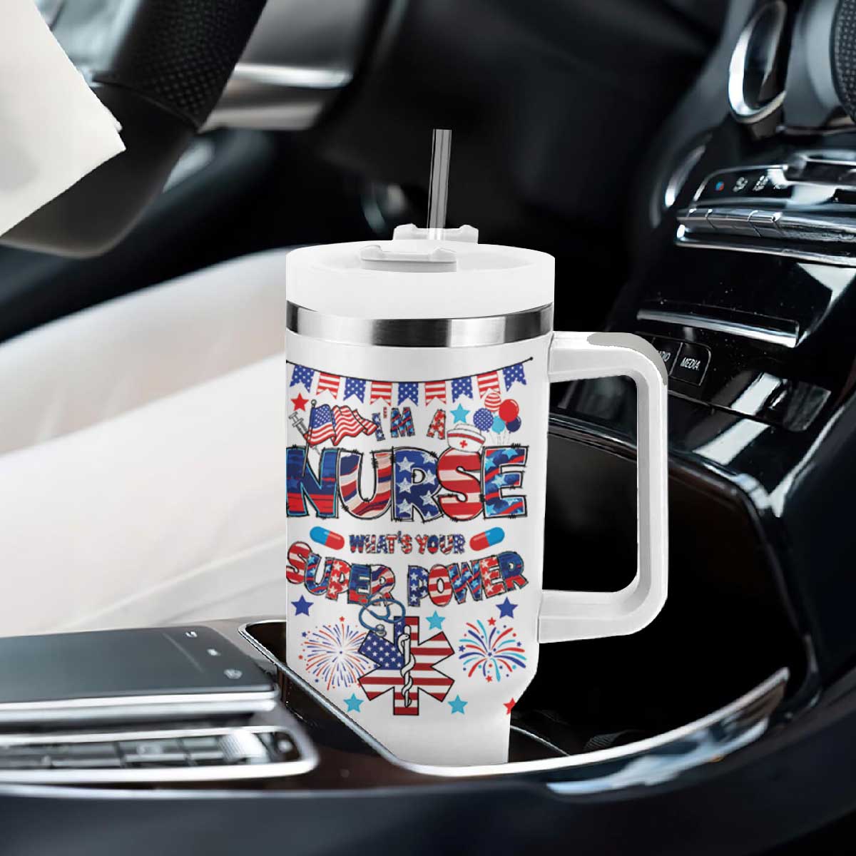 Patriotic Nurse Tumbler With Handle Im a Nurse Superpower 4th Of July American Flag TB10 Print Your Wear