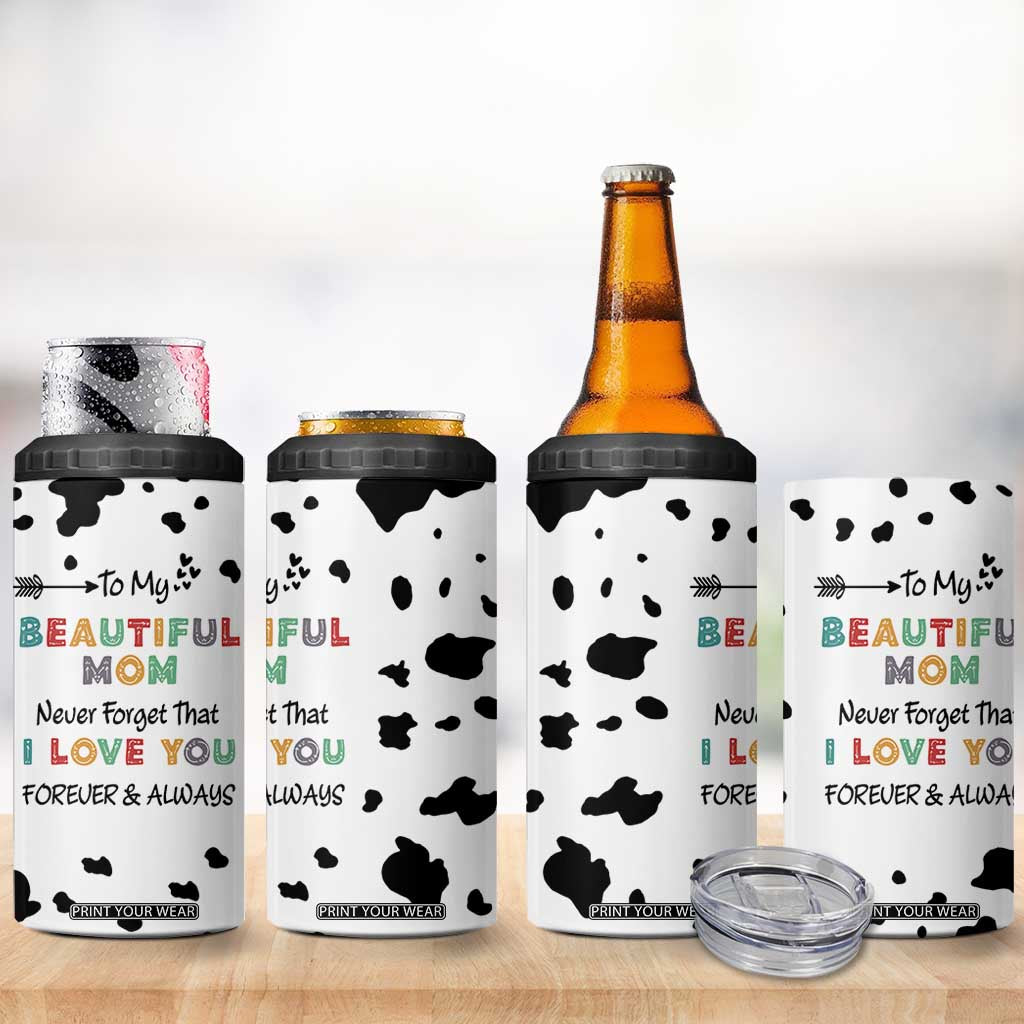 Mothers Day Mom Gifts 4 in 1 Can Cooler Tumbler I Love You Mom Gift From Daughter Son Cow Print TB10 Print Your Wear