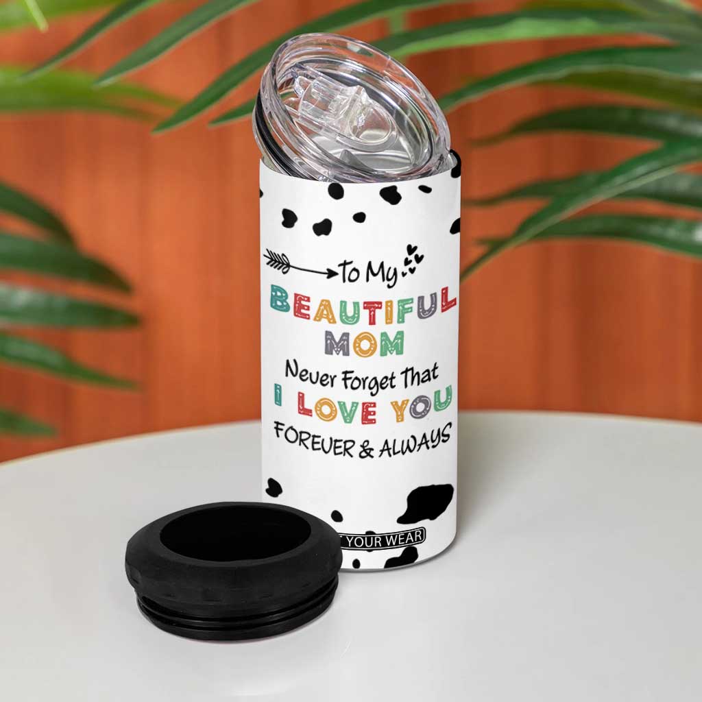Mothers Day Mom Gifts 4 in 1 Can Cooler Tumbler I Love You Mom Gift From Daughter Son Cow Print TB10 Print Your Wear
