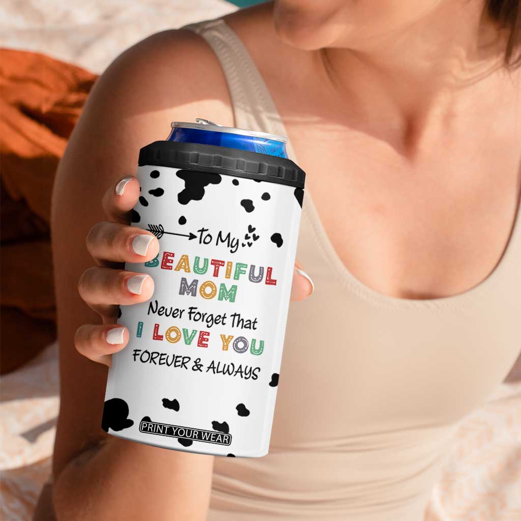 Mothers Day Mom Gifts 4 in 1 Can Cooler Tumbler I Love You Mom Gift From Daughter Son Cow Print TB10 Print Your Wear