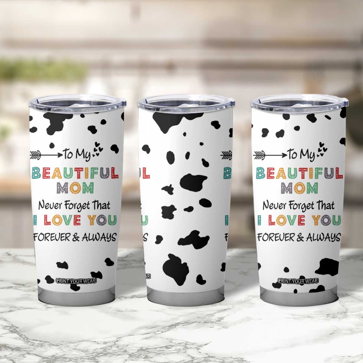 Mothers Day Mom Gifts Tumbler Cup I Love You Mom Gift From Daughter Son Cow Print TB10 Print Your Wear