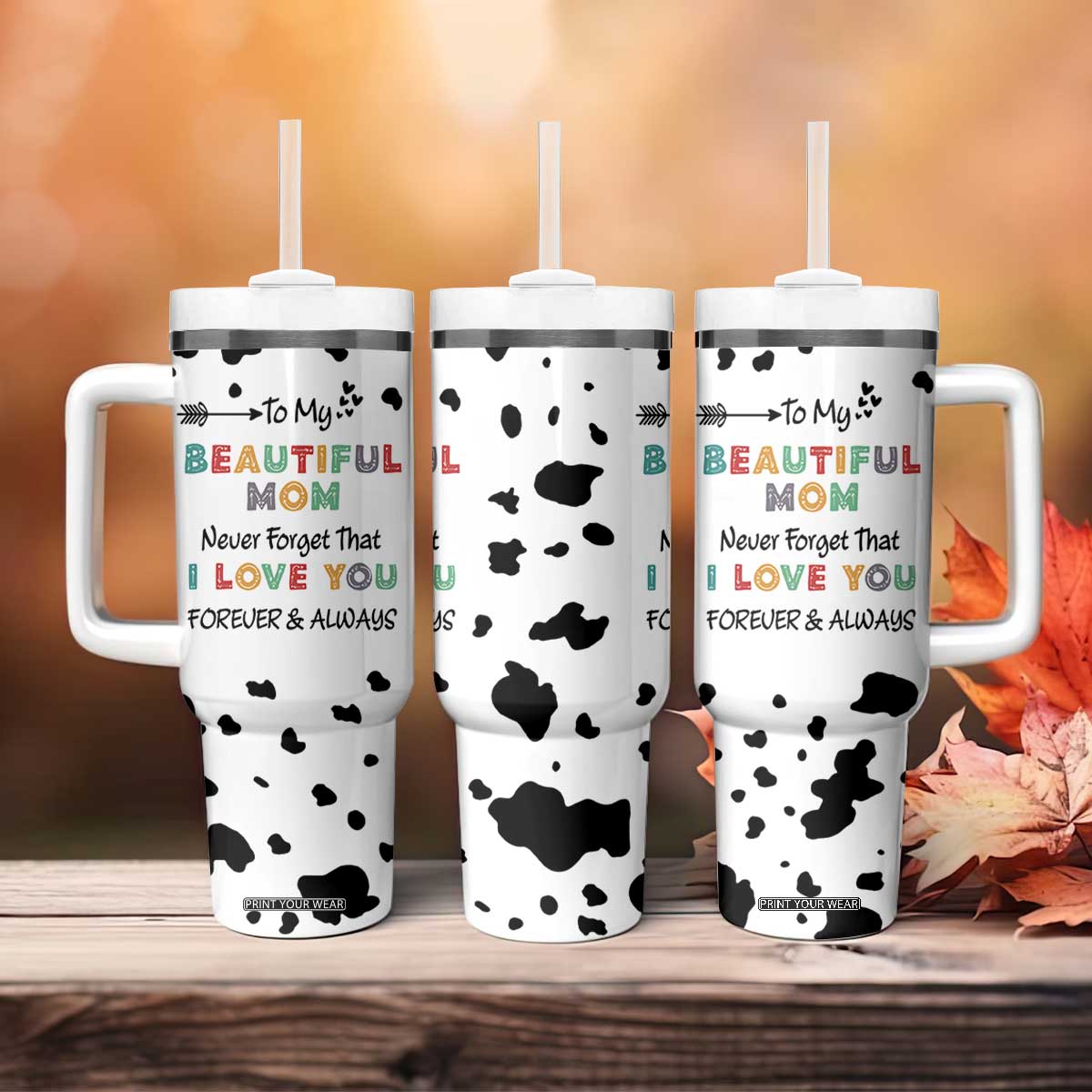 Mothers Day Mom Gifts Tumbler With Handle I Love You Mom Gift From Daughter Son Cow Print TB10 Print Your Wear