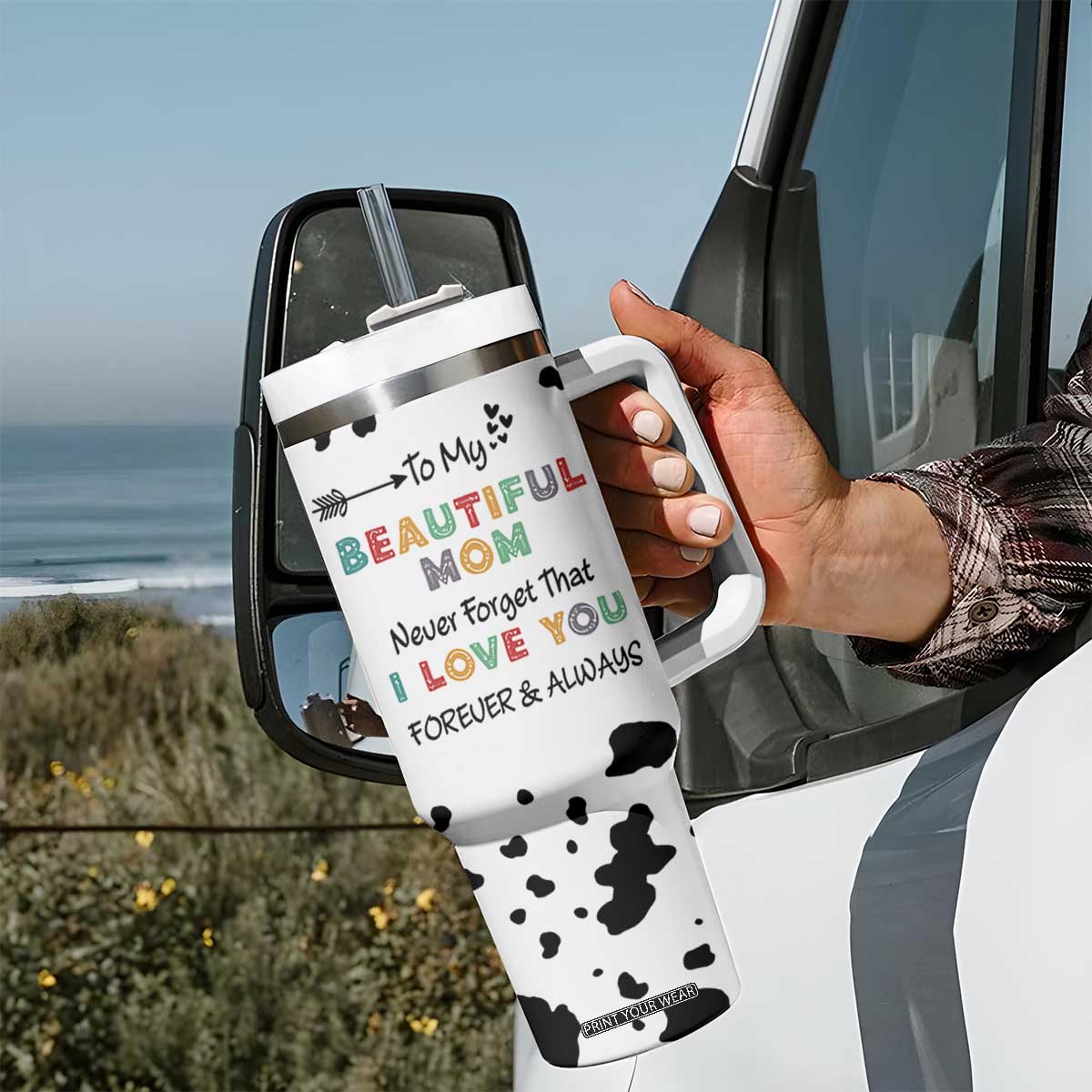 Mothers Day Mom Gifts Tumbler With Handle I Love You Mom Gift From Daughter Son Cow Print TB10 Print Your Wear