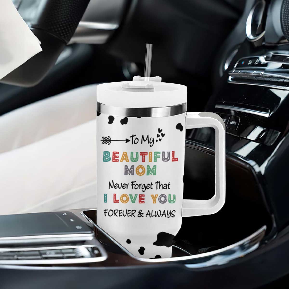 Mothers Day Mom Gifts Tumbler With Handle I Love You Mom Gift From Daughter Son Cow Print TB10 Print Your Wear