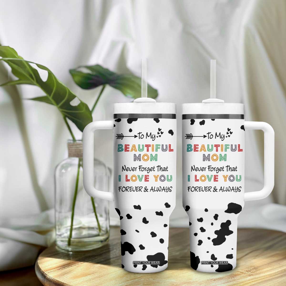 Mothers Day Mom Gifts Tumbler With Handle I Love You Mom Gift From Daughter Son Cow Print TB10 Print Your Wear