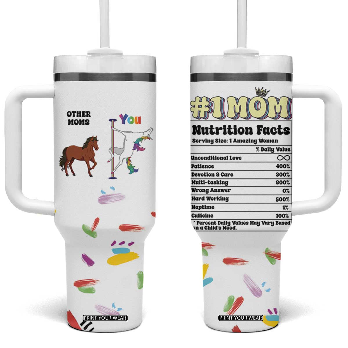 Funny Mom Birthday Gift Tumbler With Handle Cute Unicorn Lovers Valentines Mothers Day Present TB10 One Size: 40 oz White Print Your Wear