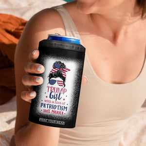 Trump Girl 4 in 1 Can Cooler Tumbler With A Hint Of Patriotism 100% 'Merica Messy Bun American Flag TB10 Print Your Wear