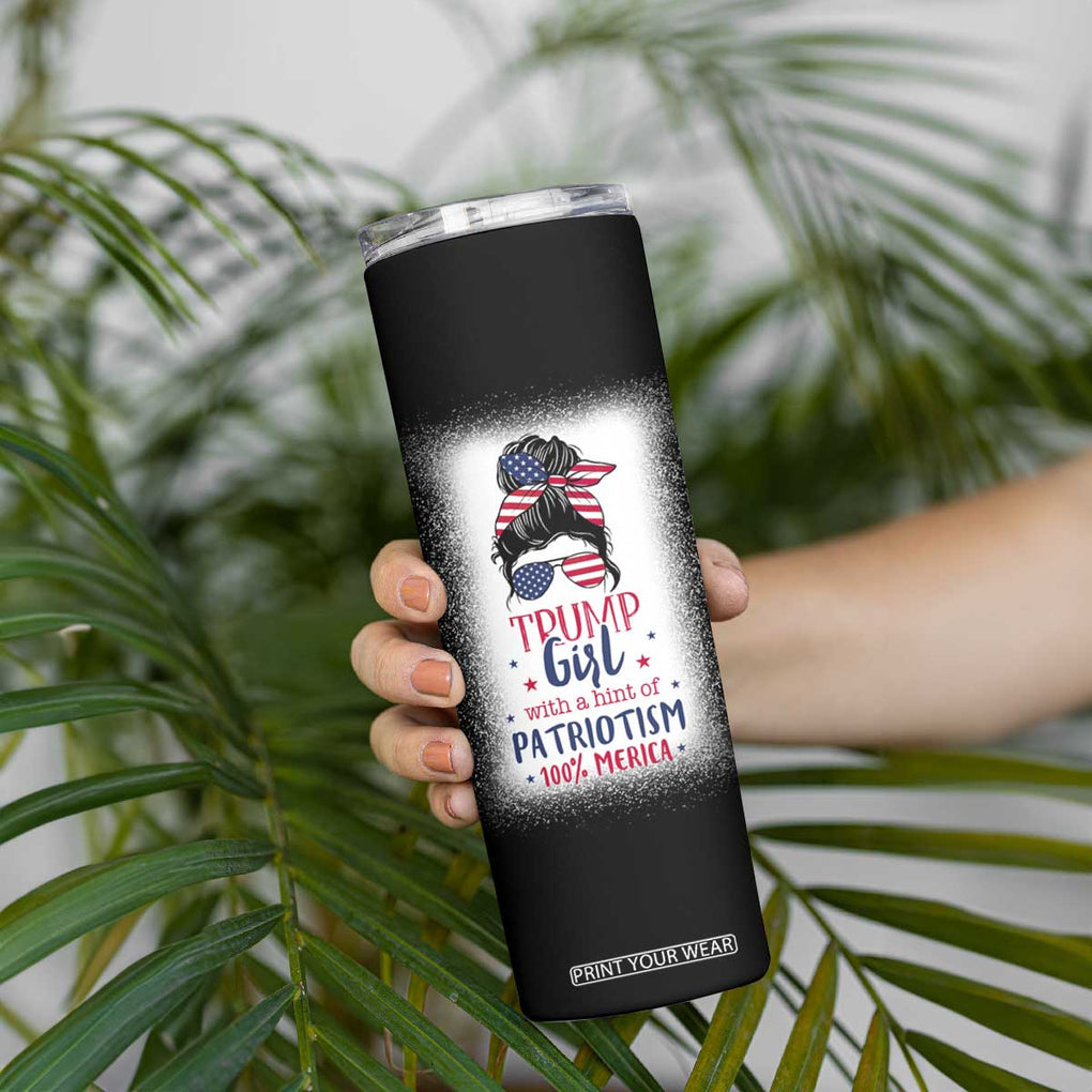 Trump Girl Skinny Tumbler With A Hint Of Patriotism 100% 'Merica Messy Bun American Flag TB10 Print Your Wear