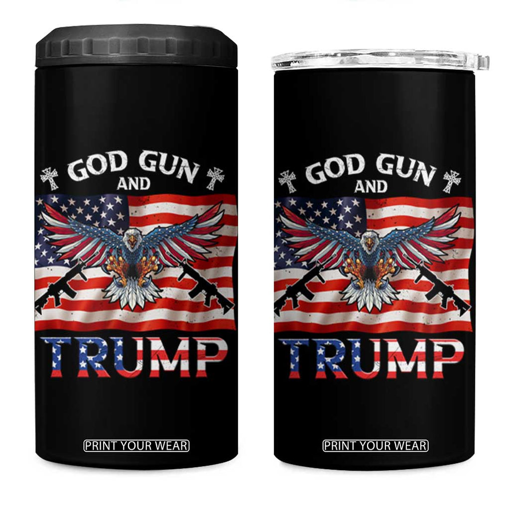 Trump 2024 Christian 4 in 1 Can Cooler Tumbler God Guns And Trump American Flag Eagle TB10 One Size: 16 oz Black Print Your Wear